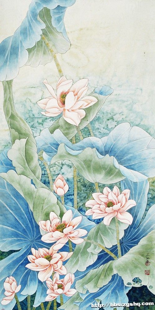 荷花中国风手绘墙案例欣赏