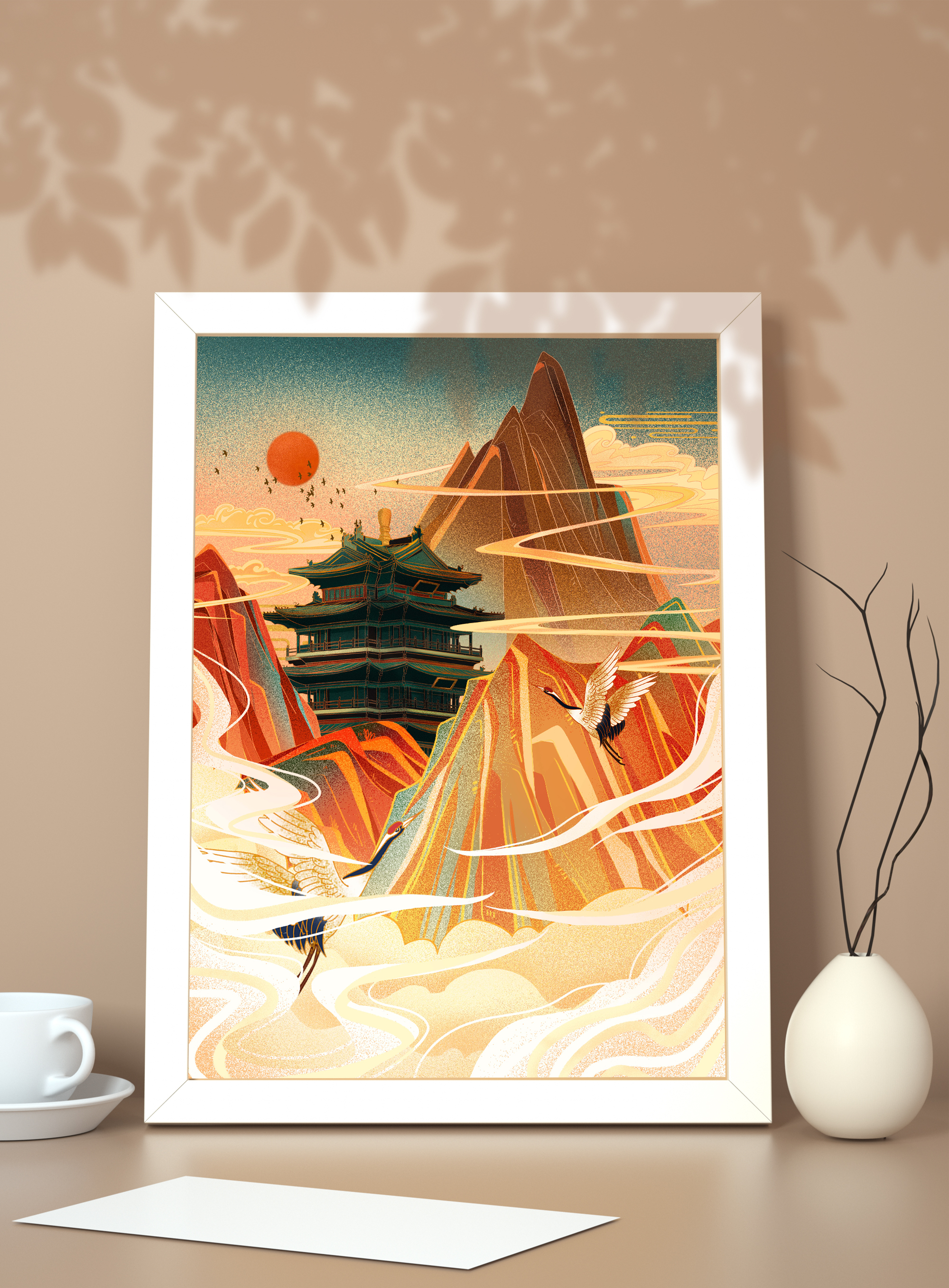 国潮风建筑风景插画绘制