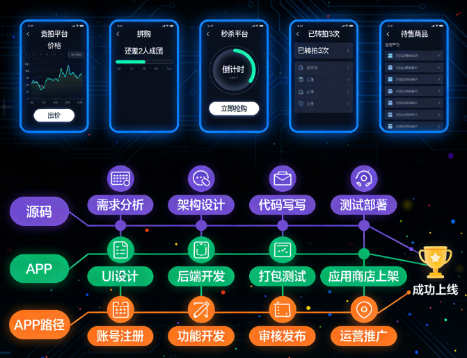想开发竞拍、拼购、秒杀、转拍、寄售平台？选源码、APP还是小程序？一次说清！