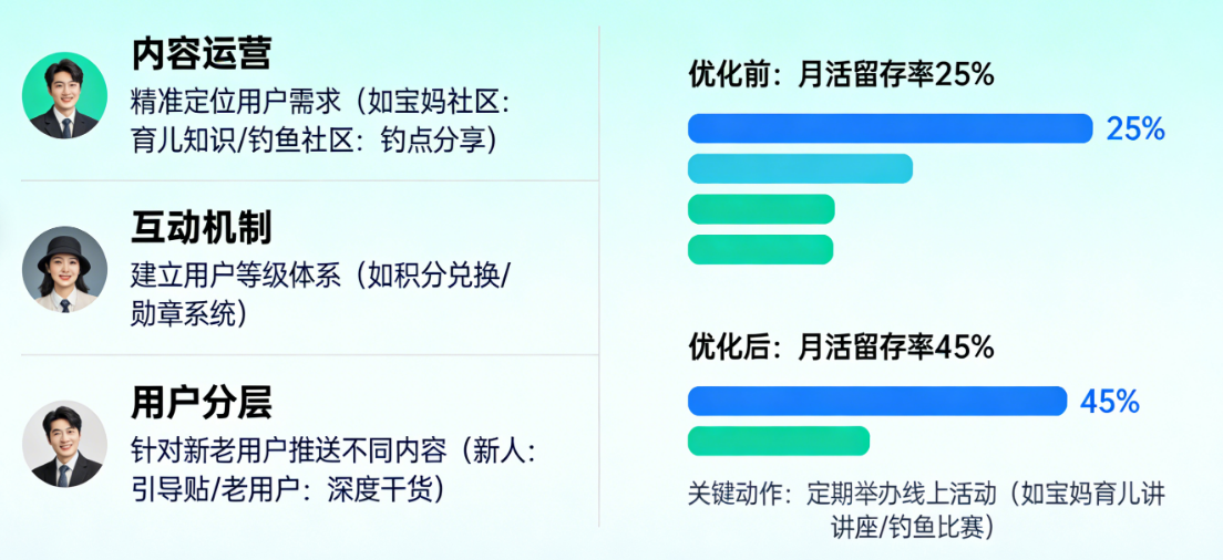 垂直社区类APP(如宝妈社区、钓鱼社区),如何解决“来得快、走得快”的问题?