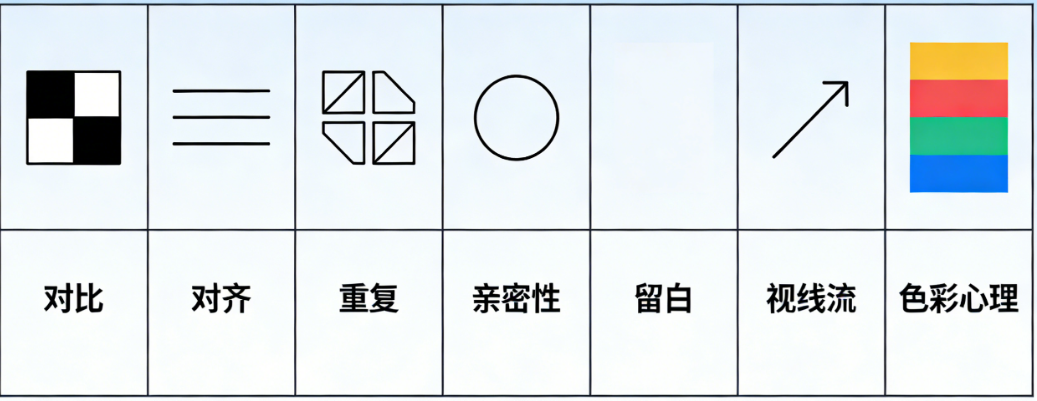 视觉传达必须懂的7个设计原理：对比、对齐、重复、亲密性、留白、视线流、色彩心理