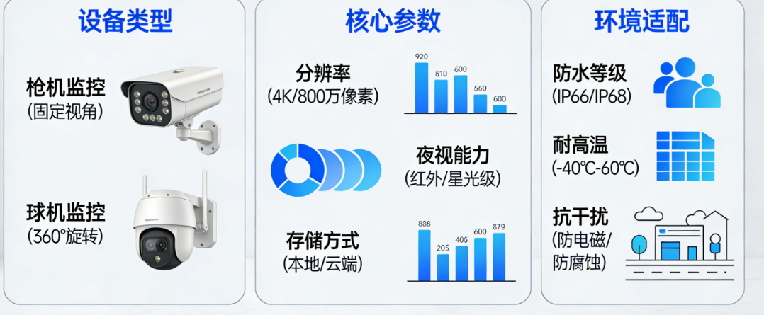 2.8mm还是6mm?立杆3米还是6米?枪机还是球机?——室外停车监控选型决策地图