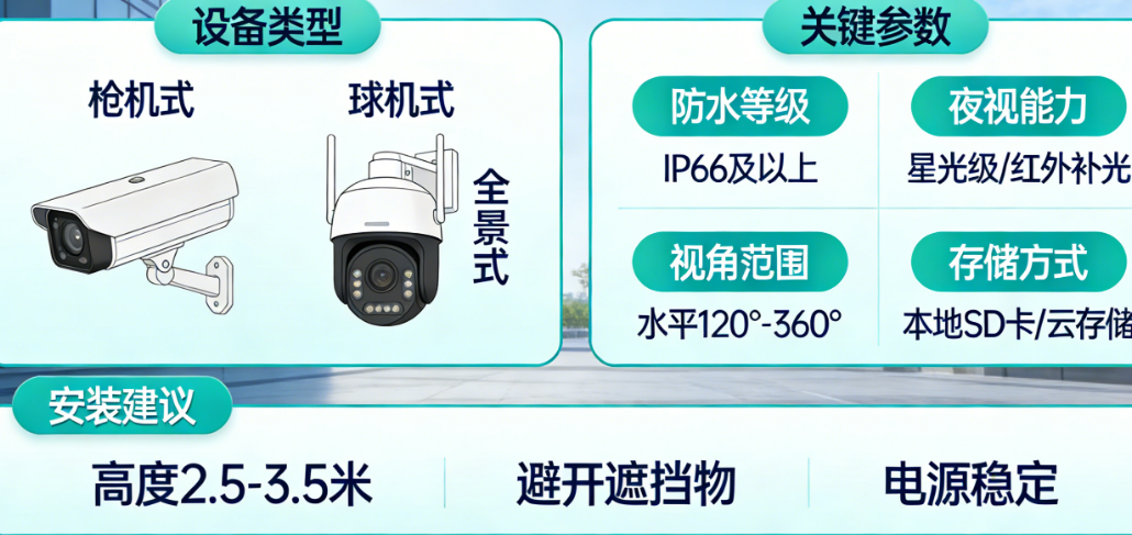 2.8mm还是6mm?立杆3米还是6米?枪机还是球机?——室外停车监控选型决策地图