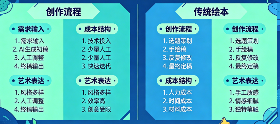AI绘本和传统绘本有什么区别?从创作流程、成本结构到艺术表达的深度对比分析