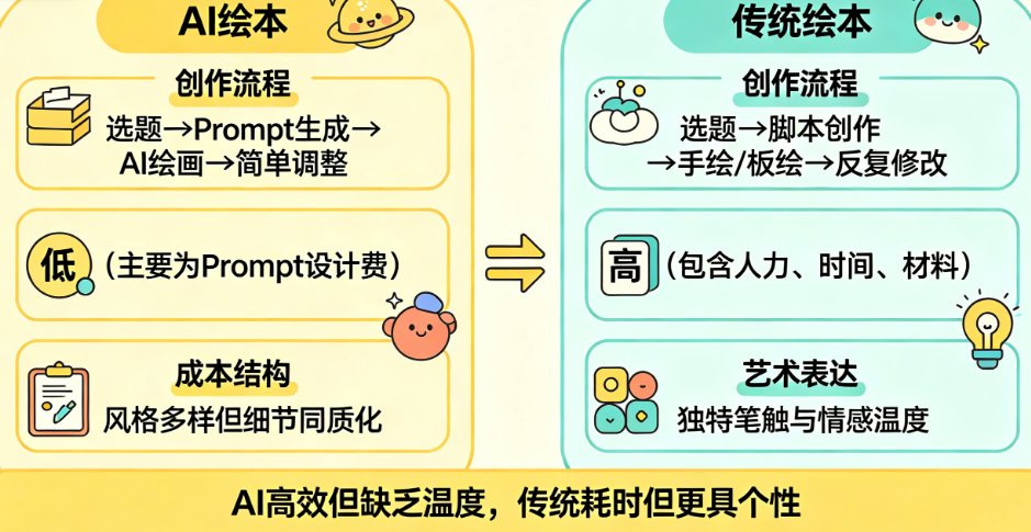 AI绘本和传统绘本有什么区别?从创作流程、成本结构到艺术表达的深度对比分析