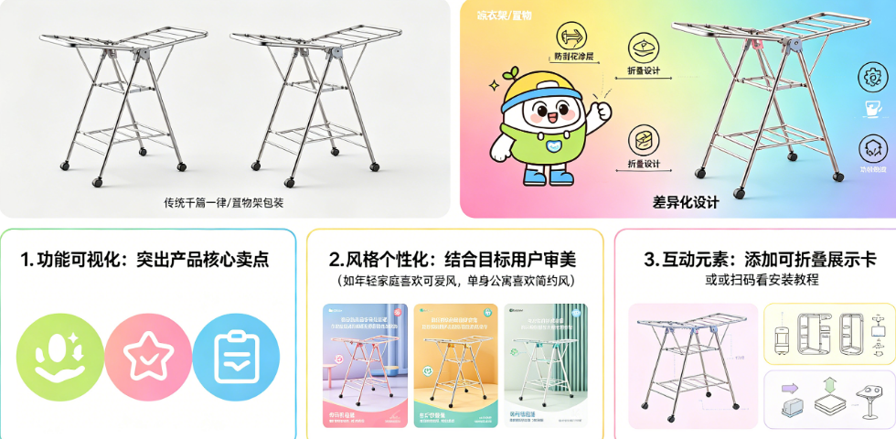 包装千篇一律怎么破?揭秘晾衣架/置物架包装的市场差异化设计方法