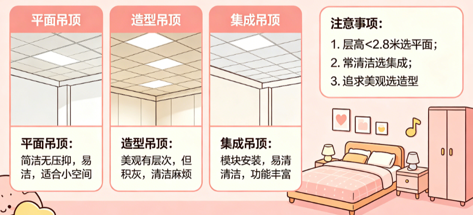 卧室吊顶选错压抑又难清洁?揭秘不同样式的特点与选型注意事项