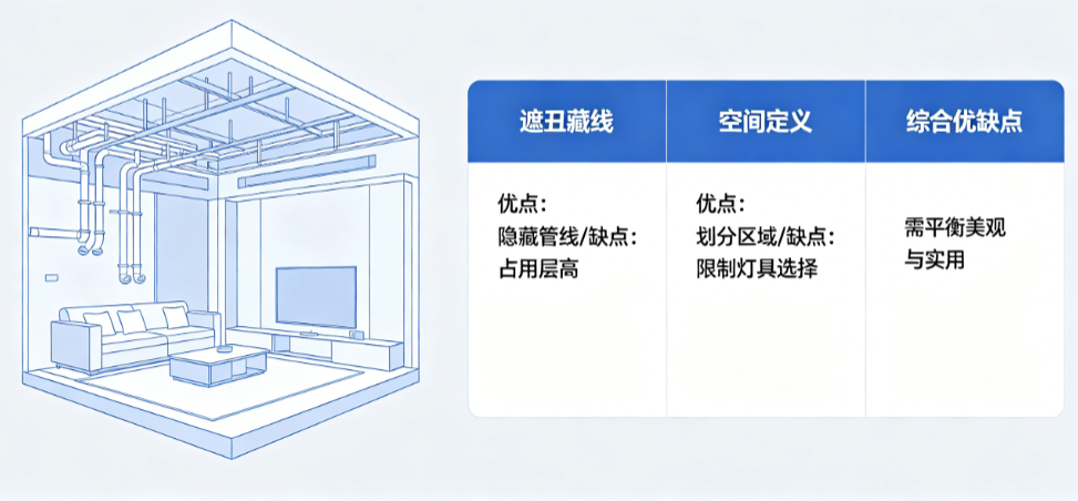 客厅吊顶别只懂“为了好看”!从遮丑藏线到空间定义的完整优缺点分析