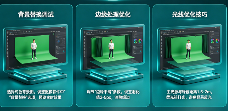 直播绿幕抠图怎么调试？背景替换、边缘处理、光线如何优化？——绿幕抠像全指南