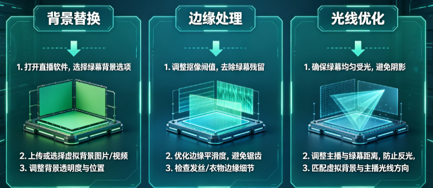 直播绿幕抠图怎么调试？背景替换、边缘处理、光线如何优化？——绿幕抠像全指南