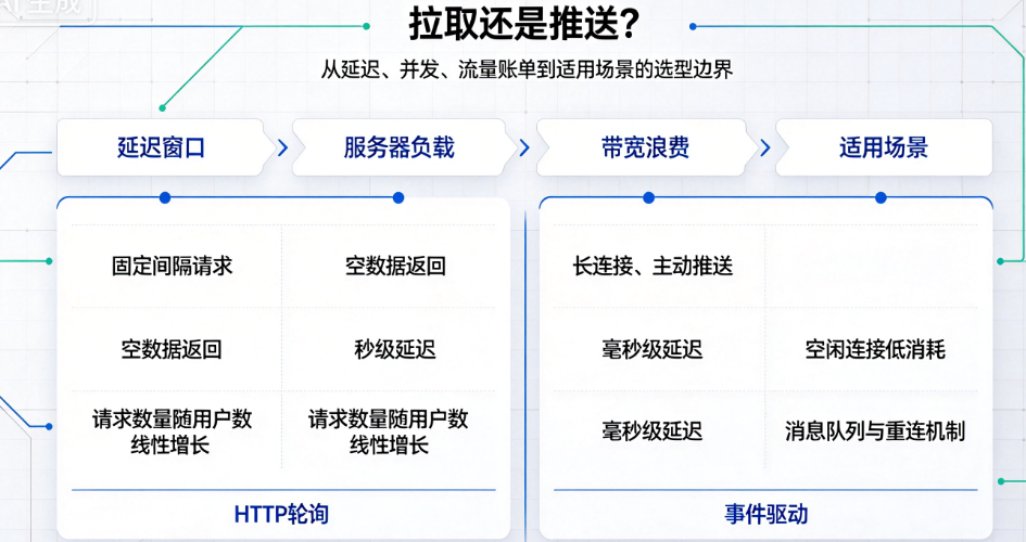 HTTP轮询vs事件驱动:两种数据交互方式的实时性、性能与资源消耗全面对比