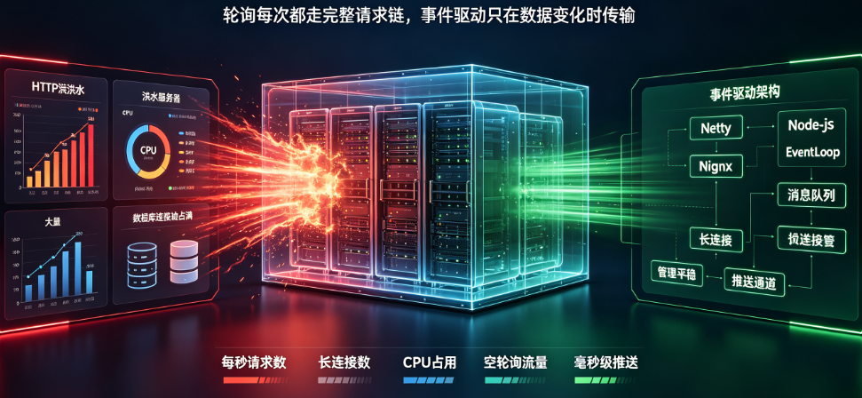 HTTP轮询vs事件驱动:两种数据交互方式的实时性、性能与资源消耗全面对比