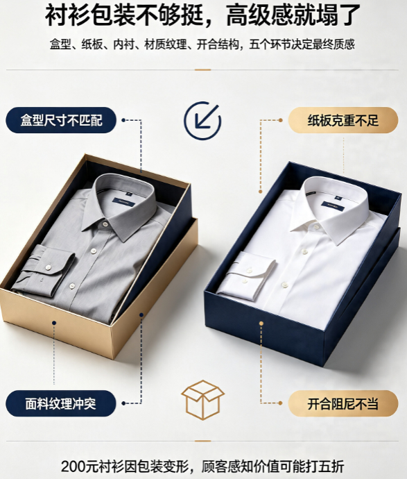 衬衫包装总被吐槽“不够挺”?样机如何模拟面料纹理与盒体结构的匹配度?