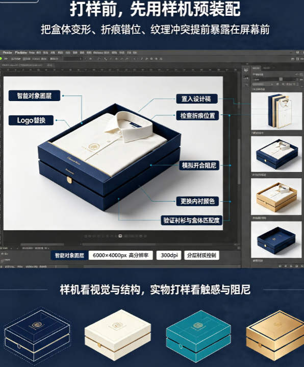 衬衫包装总被吐槽“不够挺”?样机如何模拟面料纹理与盒体结构的匹配度?