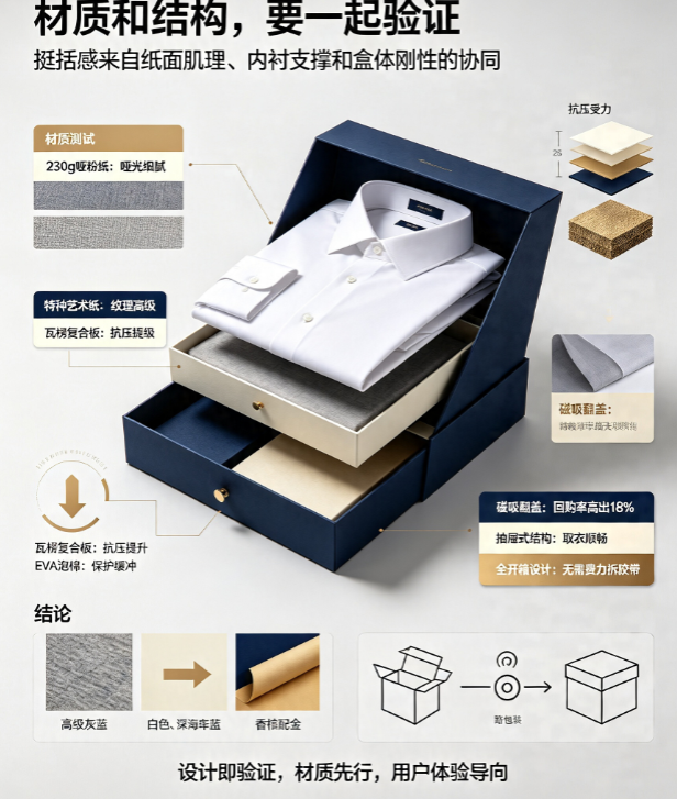 衬衫包装总被吐槽“不够挺”?样机如何模拟面料纹理与盒体结构的匹配度?